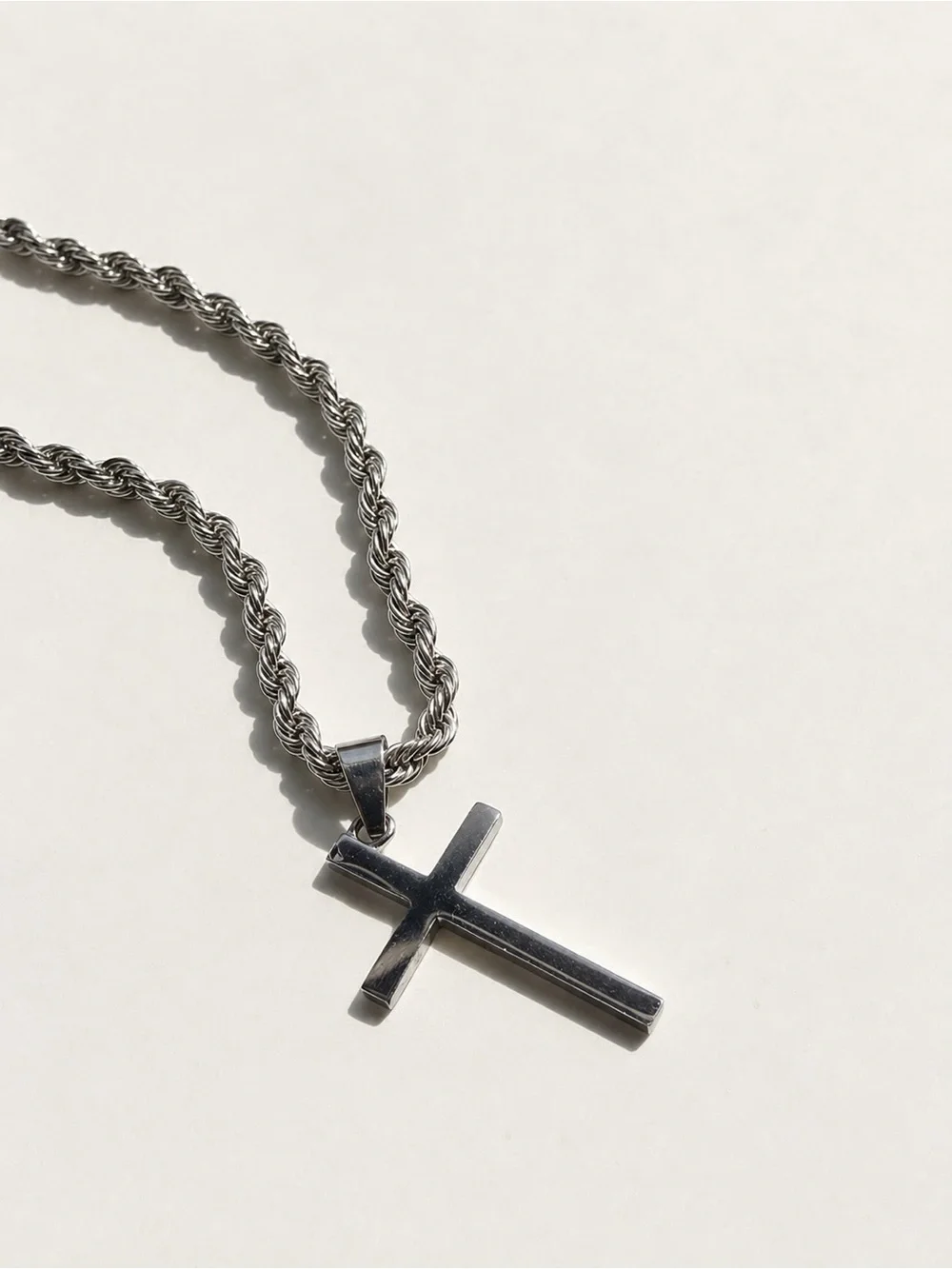 Men's Stainless Steel Rope Chain Cross Pendant Necklace 22 Inches